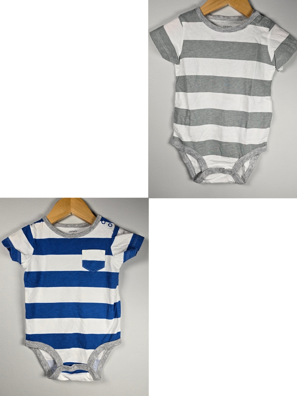 Carter's Bundle Striped Short-Sleeve One-Piece Bodysuits - Gray & Blue NWOT